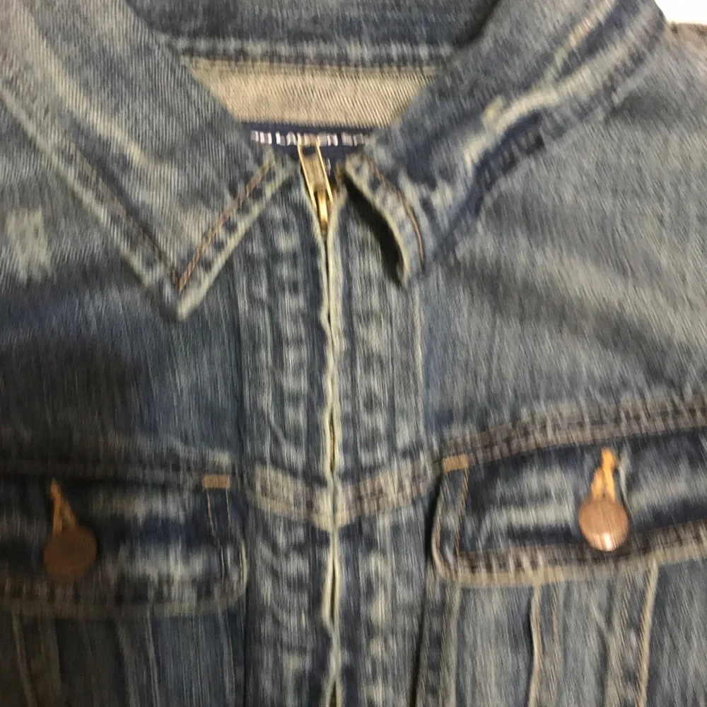 Ralph Lauren Sport Jean Jacket women’s Large distressed 3/4 sleeve - Picture 8 of 12